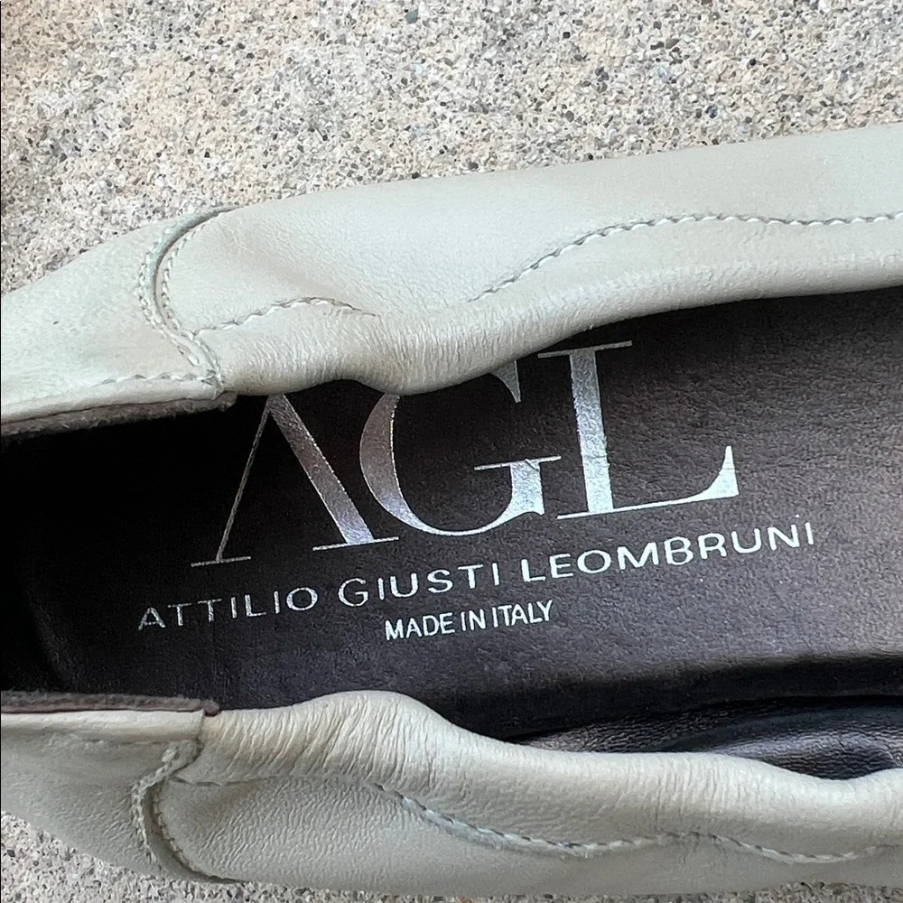 AGL Women's Beige Leather Snakeskin Silver Toe Caps Flats Size 43 EUR / 12 US